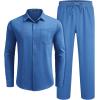 imageCOOFANDY Mens Linen Sets 2 Piece Long Sleeve Button Down Cuban Shirt and Pants Set Summer Beach Set OutfitsBlue