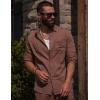 imageCOOFANDY Mens Linen Sets 2 Piece Long Sleeve Button Down Cuban Shirt and Pants Set Summer Beach Set OutfitsBrown