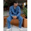 imageCOOFANDY Mens Linen Sets 2 Piece Long Sleeve Button Down Cuban Shirt and Pants Set Summer Beach Set OutfitsDenim Blue