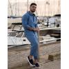 imageCOOFANDY Mens Linen Sets 2 Piece Long Sleeve Button Down Cuban Shirt and Pants Set Summer Beach Set OutfitsDenim Blue