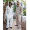 imageCOOFANDY Mens Linen Sets 2 Piece Long Sleeve Button Down Cuban Shirt and Pants Set Summer Beach Set OutfitsKhaki