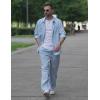 imageCOOFANDY Mens Linen Sets 2 Piece Long Sleeve Button Down Cuban Shirt and Pants Set Summer Beach Set OutfitsLight Blue