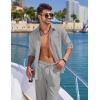 imageCOOFANDY Mens Linen Sets 2 Piece Long Sleeve Button Down Cuban Shirt and Pants Set Summer Beach Set OutfitsLight Grey