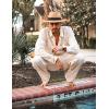 imageCOOFANDY Mens Linen Sets 2 Piece Long Sleeve Button Down Cuban Shirt and Pants Set Summer Beach Set OutfitsLight Khaki