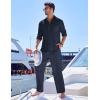 imageCOOFANDY Mens Linen Sets 2 Piece Long Sleeve Button Down Cuban Shirt and Pants Set Summer Beach Set OutfitsNavy Blue