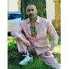 imageCOOFANDY Mens Linen Sets 2 Piece Long Sleeve Button Down Cuban Shirt and Pants Set Summer Beach Set OutfitsPink