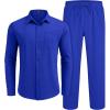 imageCOOFANDY Mens Linen Sets 2 Piece Long Sleeve Button Down Cuban Shirt and Pants Set Summer Beach Set OutfitsRoyal Blue
