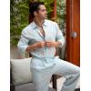 imageCOOFANDY Mens Linen Sets 2 Piece Long Sleeve Button Down Cuban Shirt and Pants Set Summer Beach Set OutfitsSky Blue