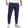 imageCOOFANDY Mens Casual Joggers Pants Cotton Elastic Waist Drawstring Chino Cargo Pants Hiking Outdoor Track SweatpantsNavy Blue