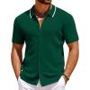 imageCOOFANDY Mens Knit Short Sleeve Button Down Shirt Vintage Polo Shirt Casual Summer Beach ShirtsEvergreen