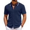 imageCOOFANDY Mens Knit Short Sleeve Button Down Shirt Vintage Polo Shirt Casual Summer Beach ShirtsMedieval Blue