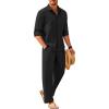 imageCOOFANDY Mens Linen Sets 2 Piece Long Sleeve Button Down Cuban Shirt and Pants Set Summer Beach Set OutfitsBlack