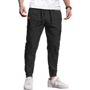 imageCOOFANDY Mens Casual Joggers Pants Cotton Elastic Waist Drawstring Chino Cargo Pants Hiking Outdoor Track SweatpantsBlack