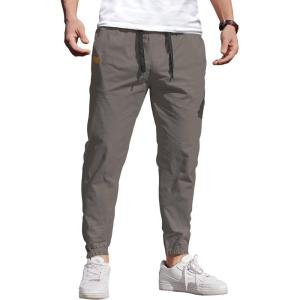 imageCOOFANDY Mens Casual Joggers Pants Cotton Elastic Waist Drawstring Chino Cargo Pants Hiking Outdoor Track SweatpantsDrak Grey