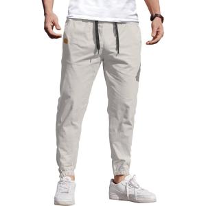 imageCOOFANDY Mens Casual Joggers Pants Cotton Elastic Waist Drawstring Chino Cargo Pants Hiking Outdoor Track SweatpantsLight Grey