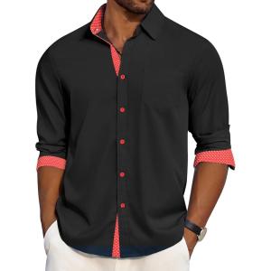 imageCOOFANDY Mens Dress Shirt Wrinkle Free Regular Fit Stretch Long Sleeve Button Down ShirtsBlack
