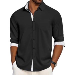 imageCOOFANDY Mens Dress Shirt Wrinkle Free Regular Fit Stretch Long Sleeve Button Down ShirtsBlack Onyx