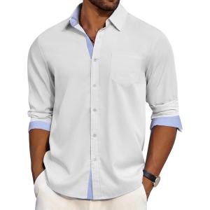 imageCOOFANDY Mens Dress Shirt Wrinkle Free Regular Fit Stretch Long Sleeve Button Down ShirtsCoconut Milk