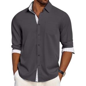 imageCOOFANDY Mens Dress Shirt Wrinkle Free Regular Fit Stretch Long Sleeve Button Down ShirtsGranite Gray
