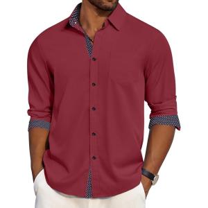 imageCOOFANDY Mens Dress Shirt Wrinkle Free Regular Fit Stretch Long Sleeve Button Down ShirtsRed Dahlia