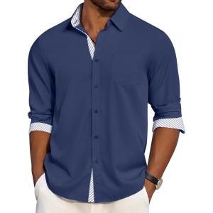 imageCOOFANDY Mens Dress Shirt Wrinkle Free Regular Fit Stretch Long Sleeve Button Down ShirtsTrue Blue