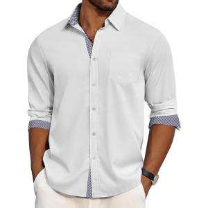 imageCOOFANDY Mens Dress Shirt Wrinkle Free Regular Fit Stretch Long Sleeve Button Down ShirtsWhite