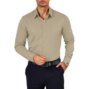 imageCOOFANDY Mens Dress Shirts Wrinkle Free Long Sleeve Button Down Shirts Formal Business ShirtLight Khaki