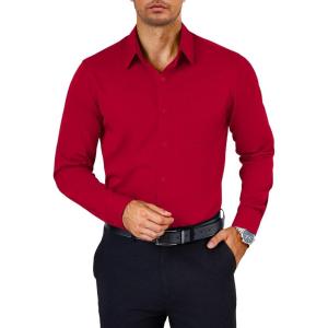 imageCOOFANDY Mens Dress Shirts Wrinkle Free Long Sleeve Button Down Shirts Formal Business ShirtRed
