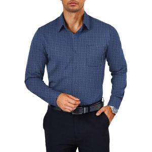 imageCOOFANDY Mens Dress Shirts Wrinkle Free Long Sleeve Button Down Shirts Formal Business ShirtWhite Patterned Blue