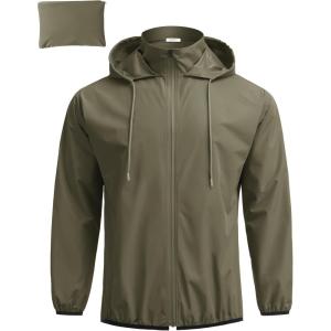 imageCOOFANDY Mens Packable Rain Jacket Lightweight Waterproof Raincoat with Hood Travel Hiking Golf WindbreakerArmy Green