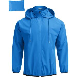 imageCOOFANDY Mens Packable Rain Jacket Lightweight Waterproof Raincoat with Hood Travel Hiking Golf WindbreakerBlue