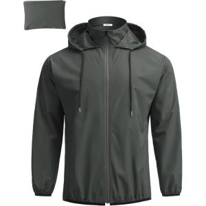 imageCOOFANDY Mens Packable Rain Jacket Lightweight Waterproof Raincoat with Hood Travel Hiking Golf WindbreakerDark Gray