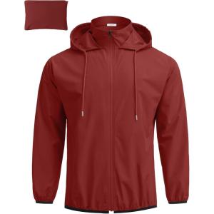 imageCOOFANDY Mens Packable Rain Jacket Lightweight Waterproof Raincoat with Hood Travel Hiking Golf WindbreakerWine Red