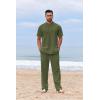imageCOOFANDY Mens 2 Piece Cotton Sets Casual Short Sleeve Henley Shirts and Beach Pants with Pockets Summer Vacation OutfitsArmy Green