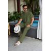 imageCOOFANDY Mens 2 Piece Cotton Sets Casual Short Sleeve Henley Shirts and Beach Pants with Pockets Summer Vacation OutfitsArmy Green