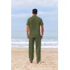 imageCOOFANDY Mens 2 Piece Cotton Sets Casual Short Sleeve Henley Shirts and Beach Pants with Pockets Summer Vacation OutfitsArmy Green