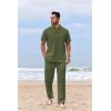 imageCOOFANDY Mens 2 Piece Cotton Sets Casual Short Sleeve Henley Shirts and Beach Pants with Pockets Summer Vacation OutfitsArmy Green