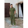 imageCOOFANDY Mens 2 Piece Cotton Sets Casual Short Sleeve Henley Shirts and Beach Pants with Pockets Summer Vacation OutfitsArmy Green