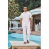 imageCOOFANDY Mens 2 Piece Cotton Sets Casual Short Sleeve Henley Shirts and Beach Pants with Pockets Summer Vacation OutfitsAwhite
