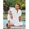 imageCOOFANDY Mens 2 Piece Cotton Sets Casual Short Sleeve Henley Shirts and Beach Pants with Pockets Summer Vacation OutfitsAwhite
