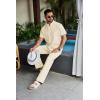 imageCOOFANDY Mens 2 Piece Cotton Sets Casual Short Sleeve Henley Shirts and Beach Pants with Pockets Summer Vacation OutfitsBeige