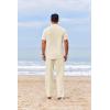 imageCOOFANDY Mens 2 Piece Cotton Sets Casual Short Sleeve Henley Shirts and Beach Pants with Pockets Summer Vacation OutfitsBeige