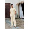 imageCOOFANDY Mens 2 Piece Cotton Sets Casual Short Sleeve Henley Shirts and Beach Pants with Pockets Summer Vacation OutfitsBeige