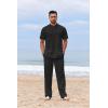 imageCOOFANDY Mens 2 Piece Cotton Sets Casual Short Sleeve Henley Shirts and Beach Pants with Pockets Summer Vacation OutfitsBlack