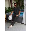 imageCOOFANDY Mens 2 Piece Cotton Sets Casual Short Sleeve Henley Shirts and Beach Pants with Pockets Summer Vacation OutfitsBlack