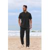 imageCOOFANDY Mens 2 Piece Cotton Sets Casual Short Sleeve Henley Shirts and Beach Pants with Pockets Summer Vacation OutfitsBlack