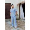 imageCOOFANDY Mens 2 Piece Cotton Sets Casual Short Sleeve Henley Shirts and Beach Pants with Pockets Summer Vacation OutfitsBlue