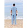 imageCOOFANDY Mens 2 Piece Cotton Sets Casual Short Sleeve Henley Shirts and Beach Pants with Pockets Summer Vacation OutfitsBlue