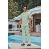 imageCOOFANDY Mens 2 Piece Cotton Sets Casual Short Sleeve Henley Shirts and Beach Pants with Pockets Summer Vacation OutfitsGreen