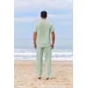 imageCOOFANDY Mens 2 Piece Cotton Sets Casual Short Sleeve Henley Shirts and Beach Pants with Pockets Summer Vacation OutfitsGreen